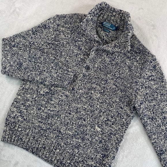 Polo Ralph Lauren Other - VTG Polo Ralph Lauren Mens Medium Shawl Collar Sweater Marled Blue Chunky Knit M